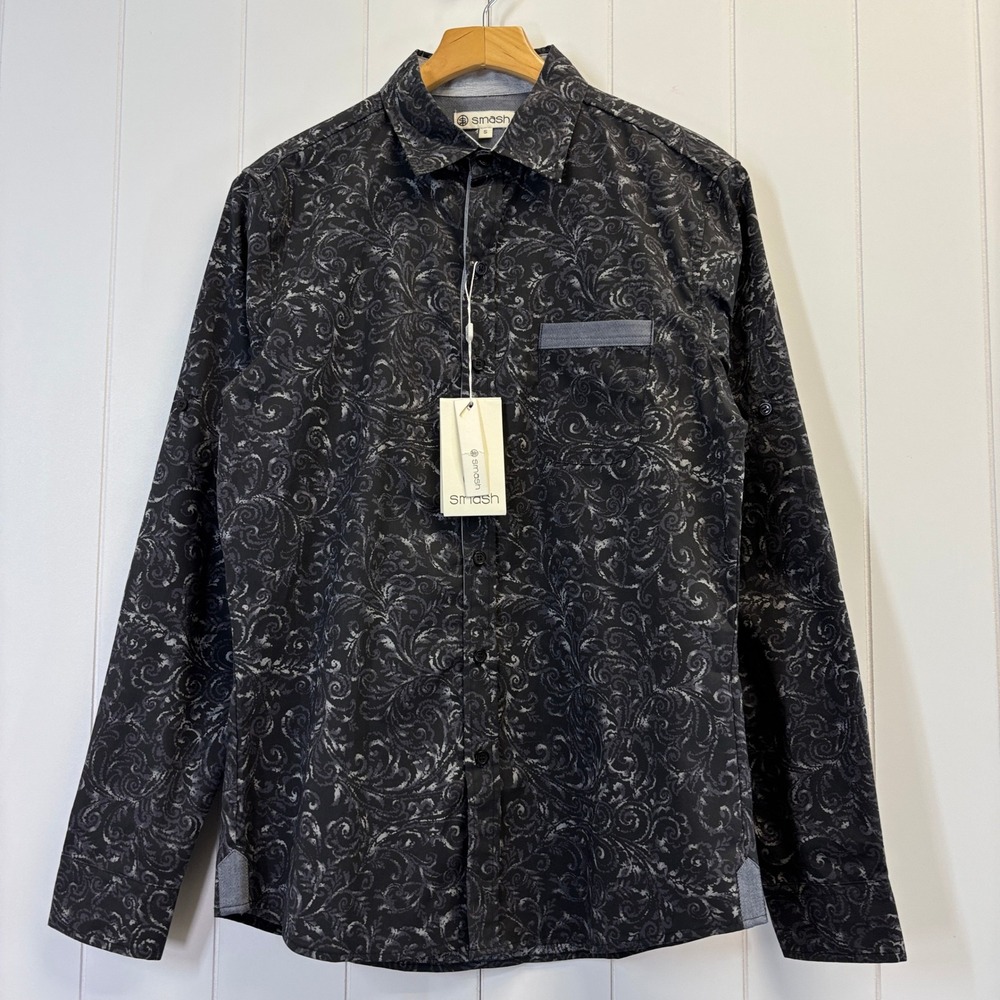 Smash Swirl Print Button Down Shirt Mens Size S Artsy Office Career Event Party